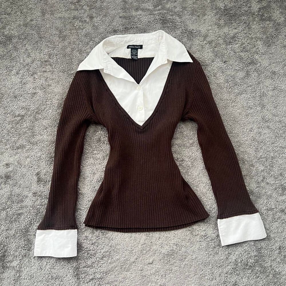 Susan Lewis brown layered long sleeve blouse